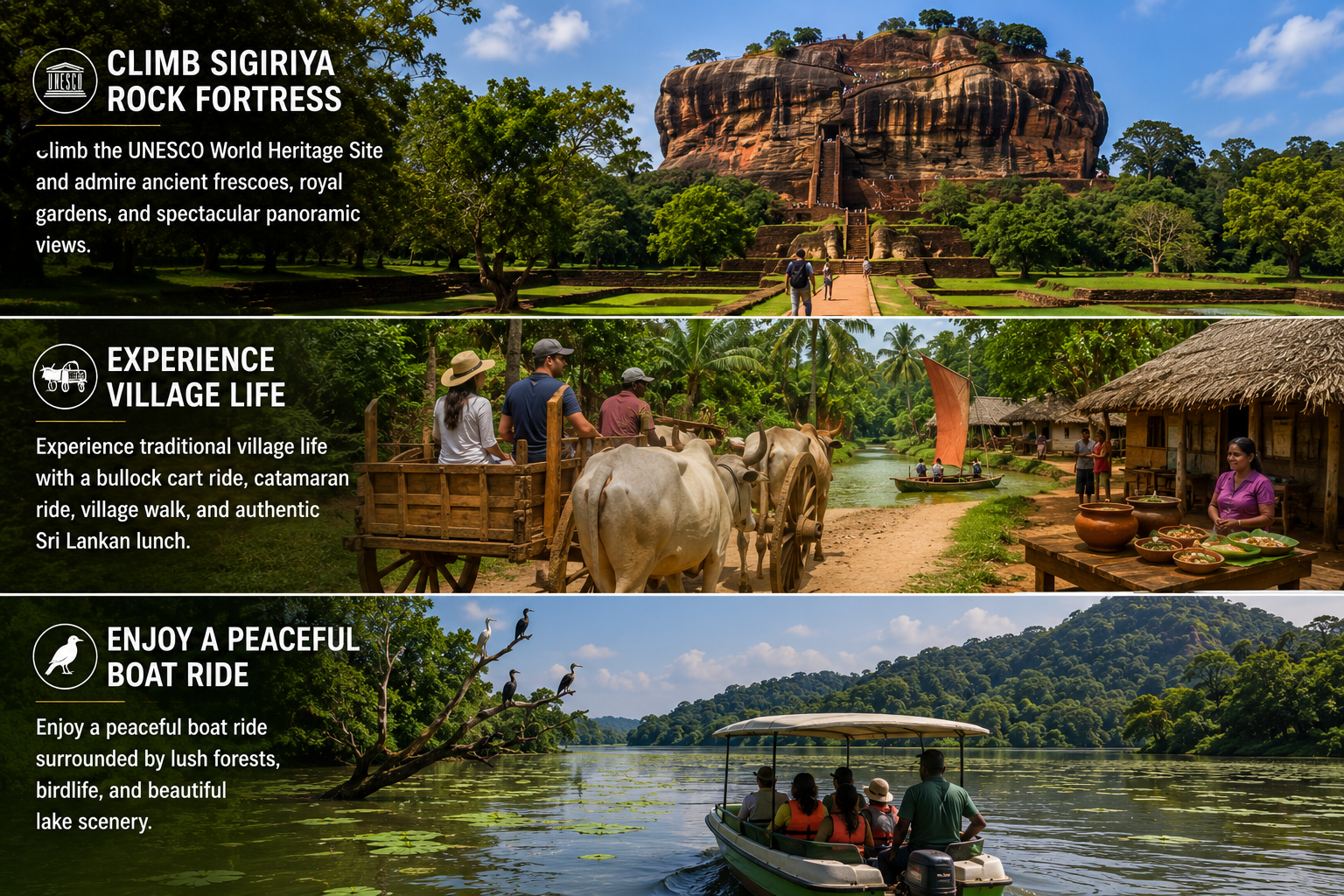 Sigiriya Rock Fortress , Hiriwadunna Village Tour , Kandalama Lake Boat Ride
